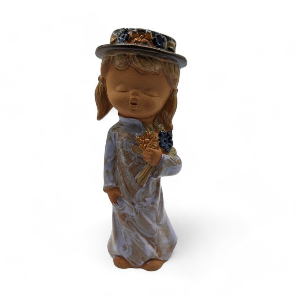Vintage Flower Child Girl Figurine Terracotta Paul Marshall Japan 8” - Picture 6 of 9
